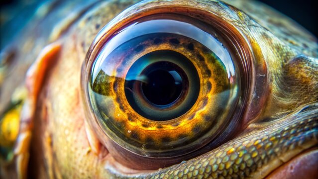 Fish Eye Close Up. The Eye Of A Fish Is A Complex Organ That Allows It To See In A Variety Of Conditions.