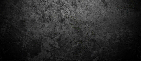  Old wall stone for dark black distressed grunge background wallpaper. rough concrete wall. Abstract black stone wall texture grunge rock surface. dark gray background backdrop. wide panoramic banner.