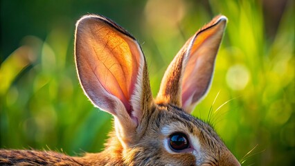 A Close-Up Of A Rabbit'S Ears. The Fur Is Brown And Soft-Looking. The Ears Are Perked Up And Alert. The Background Is A Blur Of Green Grass.