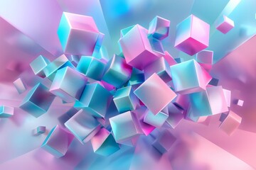 Abstract Geometric Background with Floating Cubes - Futuristic Minimalist Design, Digital Art