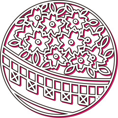 カラーシャドウの円形シンプル花札　幕　弥生　桜　3月　桜に幕