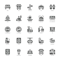 Travel and Hotel icon pack for your website, mobile, presentation, and logo design. Travel and Hotel icon glyph design. Vector graphics illustration and editable stroke.