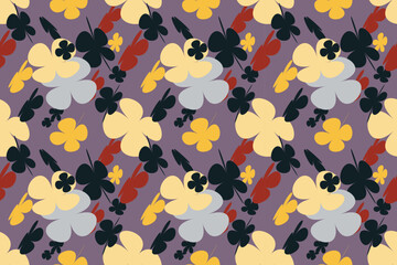 Trendy Floral Seamless Pattern Vintage 70s Style Flower Background Illustration. Colorful Pastel Color Groovy Artwork Bundle, Y2k Nature Backgrounds With Spring Plants.