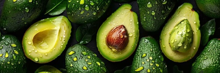 Close-up of Fresh Avocados with Water Droplets