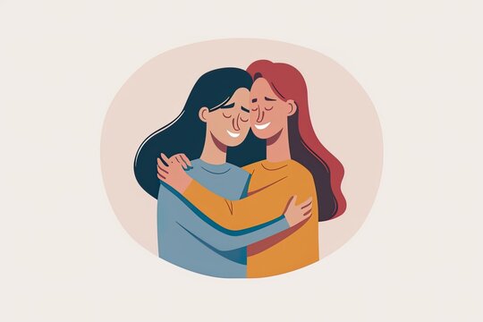 Illustration of Friends Hugging Each Other