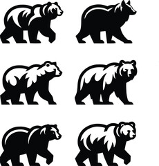 Bear silhouette, various poses of bear, standing, walking, sitting, wildlife, nature, animal, black, outline, wild, mammal, grizzly bear collection