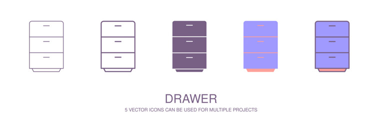 cupboard icon solid style vector for your web design. drawer icon vector vector illustration. 5 styles icons. Home Tool icon. Line. Outline. Simple icon. Indoor furniture.