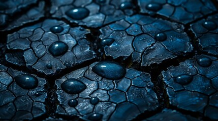 Detailed view of cracked, wet surface with droplets