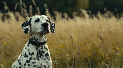 Dalmatian outdoors on a large grass field