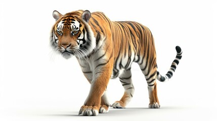 Animated 3D tiger isolated on white background.