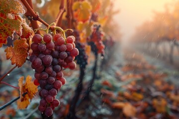 Bunch of grapes hanging from a vine