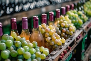 Several bottles of wine neatly lined up in a row