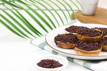 Martabak manis mini or apam balik, popular traditional pancake from Indonesia or Malaysia. Served with popular topping such as peanut, chocolate sprinkle or cheese. 