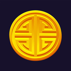Golden coin with Chinese prosperity symbol. China Symbol Blessing Good luck charm