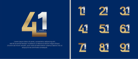 anniversary logo style set with gold and silver color can be use for celebration moment