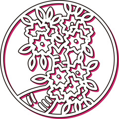 カラーシャドウの円形ミニ花札　弥生　桜　3月　桜のカス