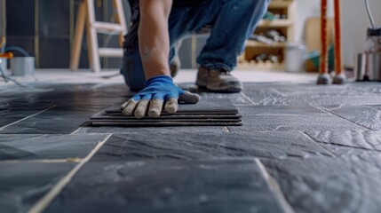 The tiler and floor tiles