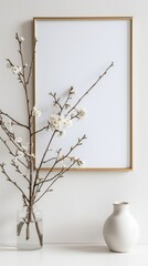 Mockup frame in cozy light minimalist living room interior close up, Scandinavian interior background, 3d render