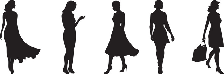 set of female silhouettes on a transparent background