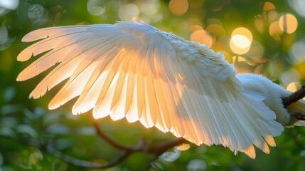 Obraz premium Illuminated White Swan Feather, Glowing in Sunlight, Nature Background, Nature Back