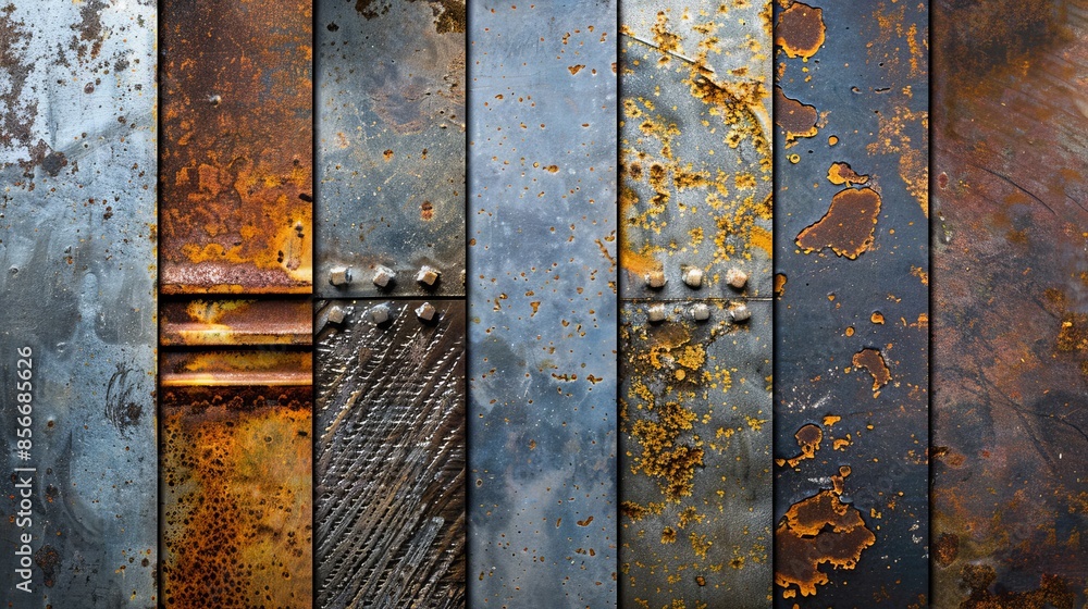 Poster textures and patterns metal surfaces: a photo featuring different metal surfaces with textures and p