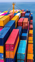 Fototapeta premium A large ship is filled with colorful containers