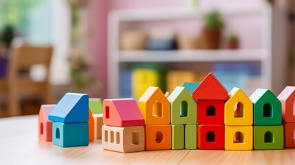 Wooden children's toys. Toys made of natural wood for educational games with children. Children's wooden constructor for an interesting educational game.