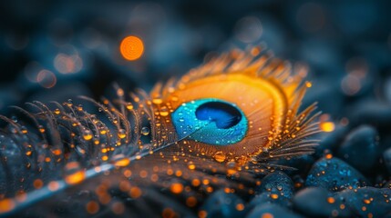 Colorful Peacock Feather with Eye and Tail