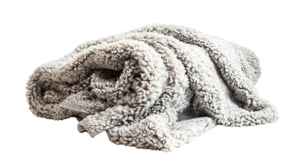 Cozy fluffy gray blanket folded. Soft and warm fabric for comfort at home. Perfect for winter or decor. High-quality textile. Isolated on white.