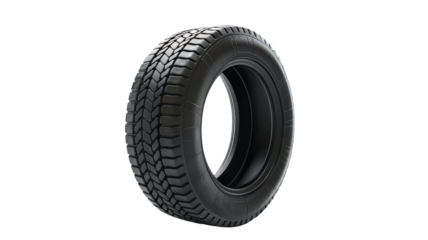 High-quality black car tire isolated on a white background, showcasing detailed tread pattern and design. Perfect for vehicle, transport, and automotive themes.