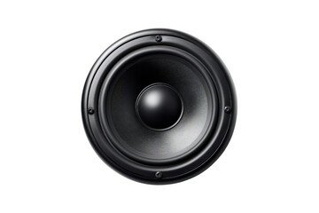 High-quality black speaker cone, isolated on a white background. Perfect for audio equipment, electronics, and technology themes.