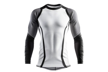 Men's long sleeve athletic compression shirt in white with black accents, perfect for sports and workout sessions.