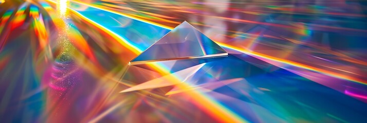Obraz premium A colorful image of a pyramid with rainbow colors. The pyramid is surrounded by a rainbow of colors, creating a sense of wonder and magic. The image is abstract and artistic, with a dreamy