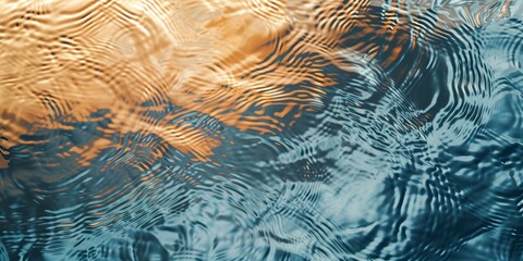 The water is calm and still, with ripples that create a sense of tranquility. The colors of the water are blue and orange, creating a beautiful and serene scene