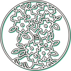 カラーシャドウの円形シンプル花札　弥生　桜　3月　桜のカス