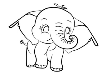 Cute happy baby elephant & kawai line art for comics or children or kid drawing or colouring book.