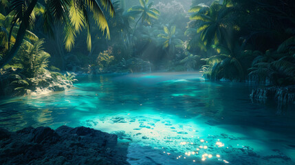 Tropical Island, Nature landscape, crystal blue sea, lush jungle, 300 DPI