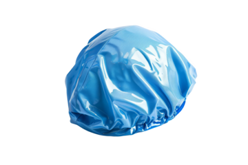 Blue shower cap isolated on white background. Waterproof and protective, perfect for keeping hair dry during showers and baths.