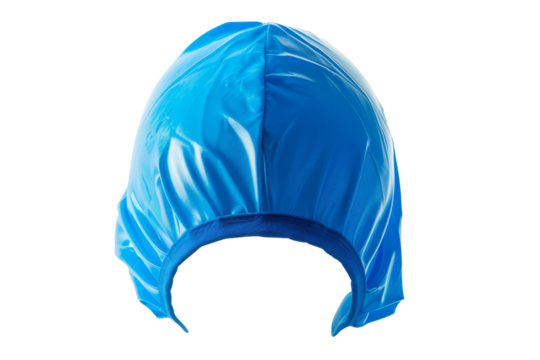 Bright blue swimming cap on a white background. Ideal for swimming gear and sports equipment collections. High resolution and clear detail.