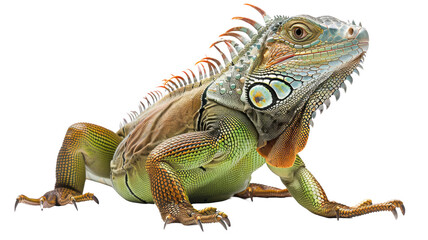 Obraz premium Close-up of a green iguana with vibrant colors and detailed textures, showcasing its unique features and natural beauty.