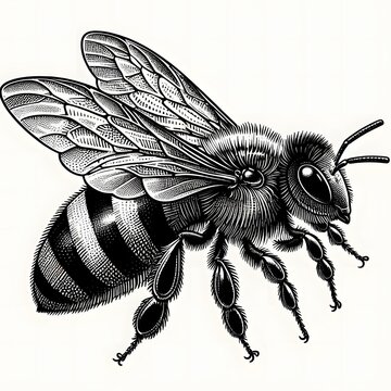 Engrave isolated bee hand-drawn graphic illustration. Honey bee vintage vector drawing. Hand-drawn isolated insect ske