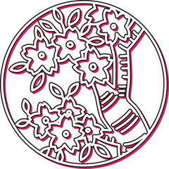 カラーシャドウの円形シンプル花札　弥生　桜　3月　桜のカス