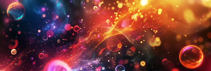 Obraz premium Abstract space with scattered images of bright elements. Cosmic background showing colorful nebulae and star clusters