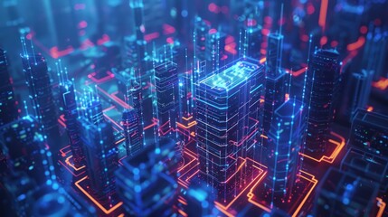 Obraz premium Futuristic Cityscape with Neon Lights