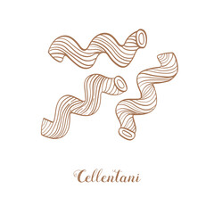 Cellentani cavatappi pasta illustration. Vector sketch. Traditional Italian food. Hand-drawn image. Isolated icon