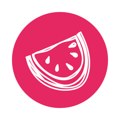 Red watermelon. Fruit berry sketch. Pencil drawing illustration. Pen or marker color symbol. Round icon
