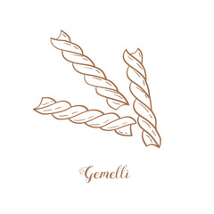 Gemelli pasta illustration. Vector sketch. Traditional Italian food. Hand-drawn image. Isolated icon