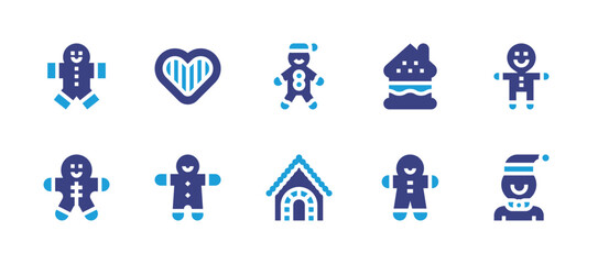 Gingerbread icon set. Duotone color. Vector illustration. Containing gingerbreadman, gingerbread, gingerbreadhouse.