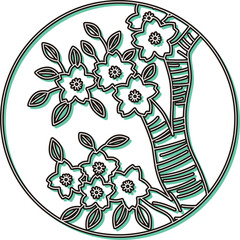 カラーシャドウの円形花札　弥生　桜　3月　桜のカス