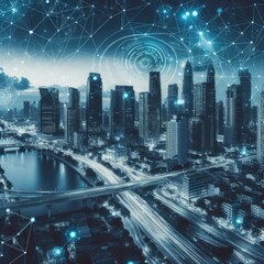 Obraz premium Connected Modern City: Internet Network Across the City